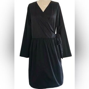 COS Black Long Sleeve Cotton Wrap Dress With Pockets